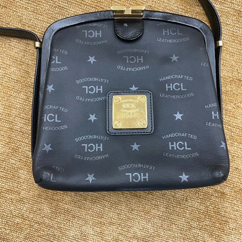 HCL crossbody/matching wallet. Black leather with gold accents - Picture 2 of 16